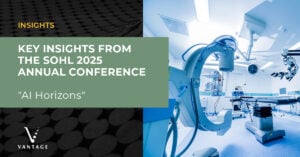 Technologically advanced operating room, with text overlay reading, "Insights: Key Insights from the SOHL 2025 Annual Conference, AI Horizons"