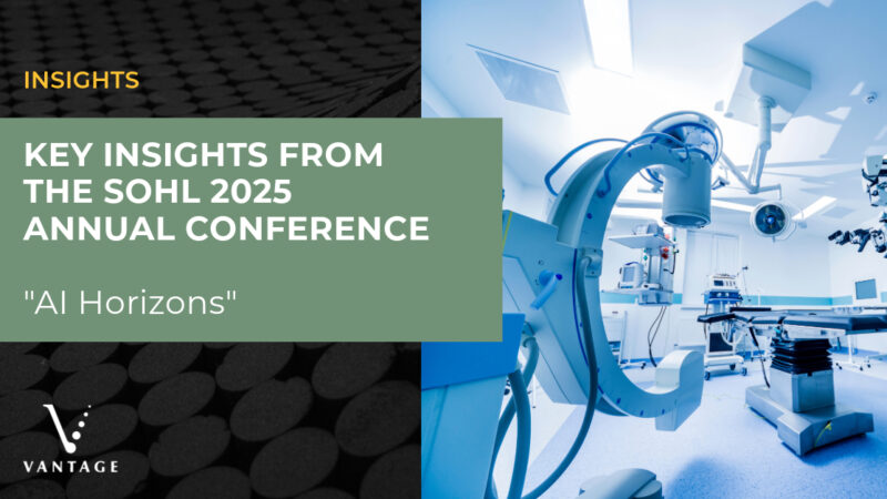 Technologically advanced operating room, with text overlay reading, "Insights: Key Insights from the SOHL 2025 Annual Conference, AI Horizons"