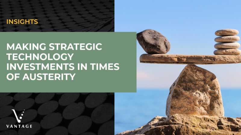 Rocks balanced on other rocks. Text reads: "Making Strategic Technology Investments in Times of Austerity"