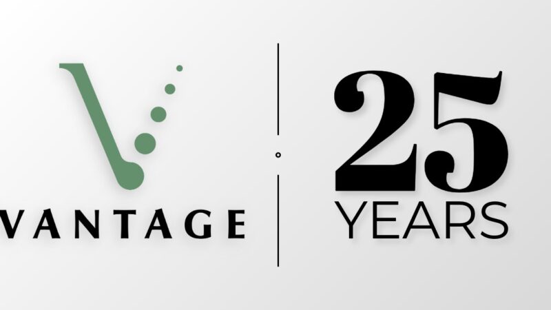 Vantage logo next to text that reads, "25 years"