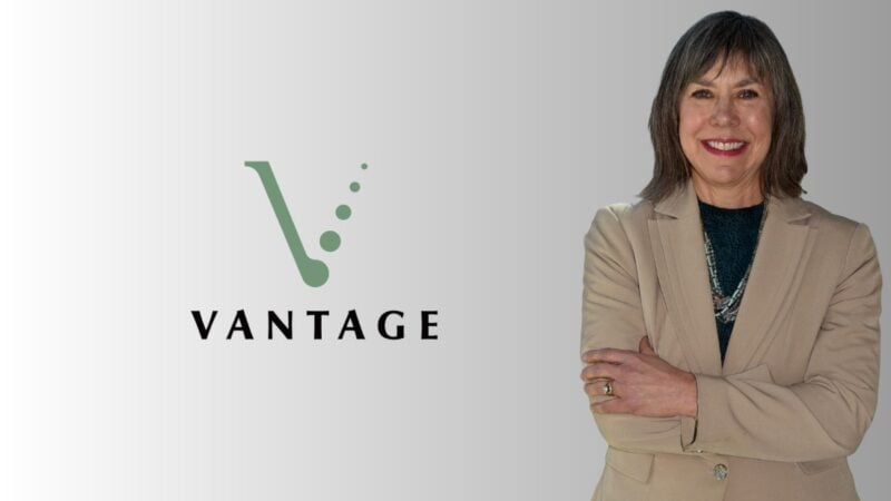 Headshot of Kim Milford next to the Vantage logo